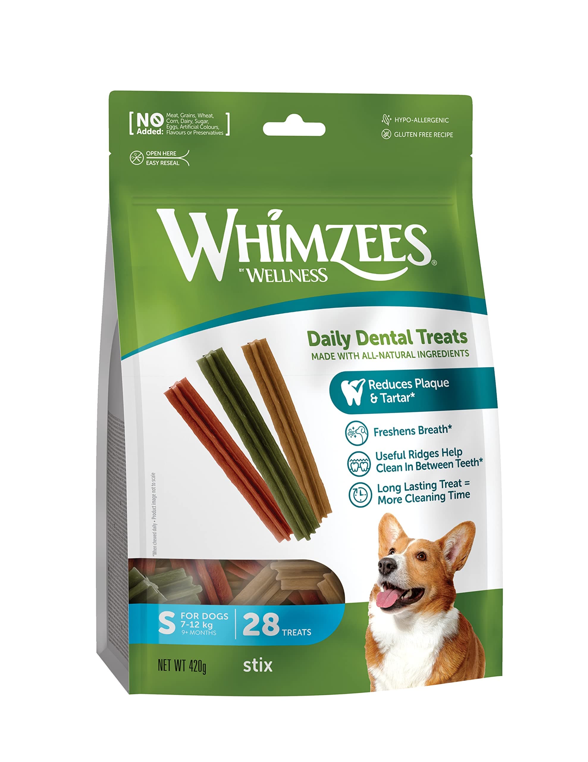 WHIMZEES By Wellness Stix Small Dog Chew Sticks for Small Dogs, Dog Snack for Dental Care, Size S, 28 Pieces, No Added Sugar, Grain-Free, Natural, Low Fat