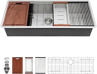Sarlai 45-inch Undermount Workstation Kitchen Sink - 45x19 Inch Undermount Sink Ledge Workstation Deep Single Bowl 16 Gauge Stainless Steel Under Counter Extra Large Kitchen Sinks Basin