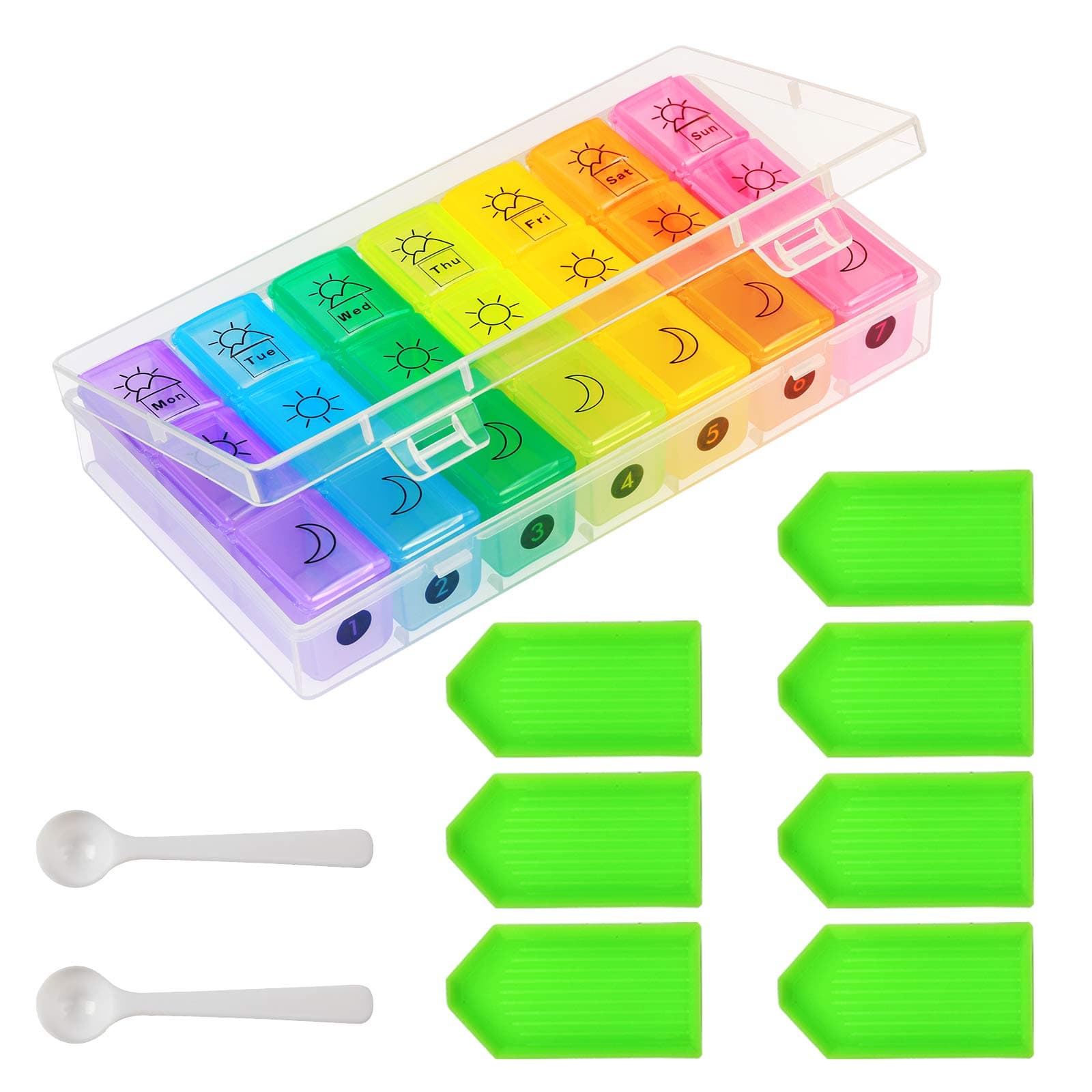 Pill Organiser,ZoomSky 7 Days Pill Box Weekly Medication Storage Case 3 Times A Day Rainbow Travel Pills Dispenser 21 Slot Daily Pill Reminder Proof Containers for Medicine Tablet