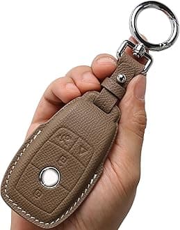 CISUI Genuine Leather Smart Key Fob Cover, Keychain Shell Compatible for Mercedes-Benz A, C, E, S, CLA, CLS, GLA, GLB, GLC, GLE, GLS, G Class 2017-2022 (4-Button,(Khaki)