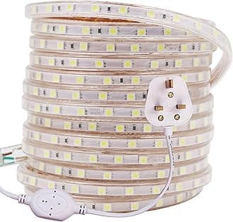 45m LED Strips Lights Warm White, 220V- 240V Ribbon SMD 5050 60leds/m Rope Lighting, IP65 Waterproof, No Self Adhesive, DIY Home Kitchen Bar Decking Holiday Christmas Indoor Decoration