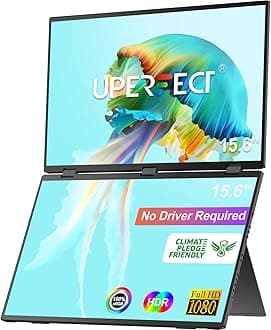 UPERFECT Delta 15.6" Dual Monitor Portable Monitor for Laptop Screen Extender 1080P HDR 360° Folding Stacked Triple Monitor with Stand for Laptop PC Phone Game Console (No Driver Needed)