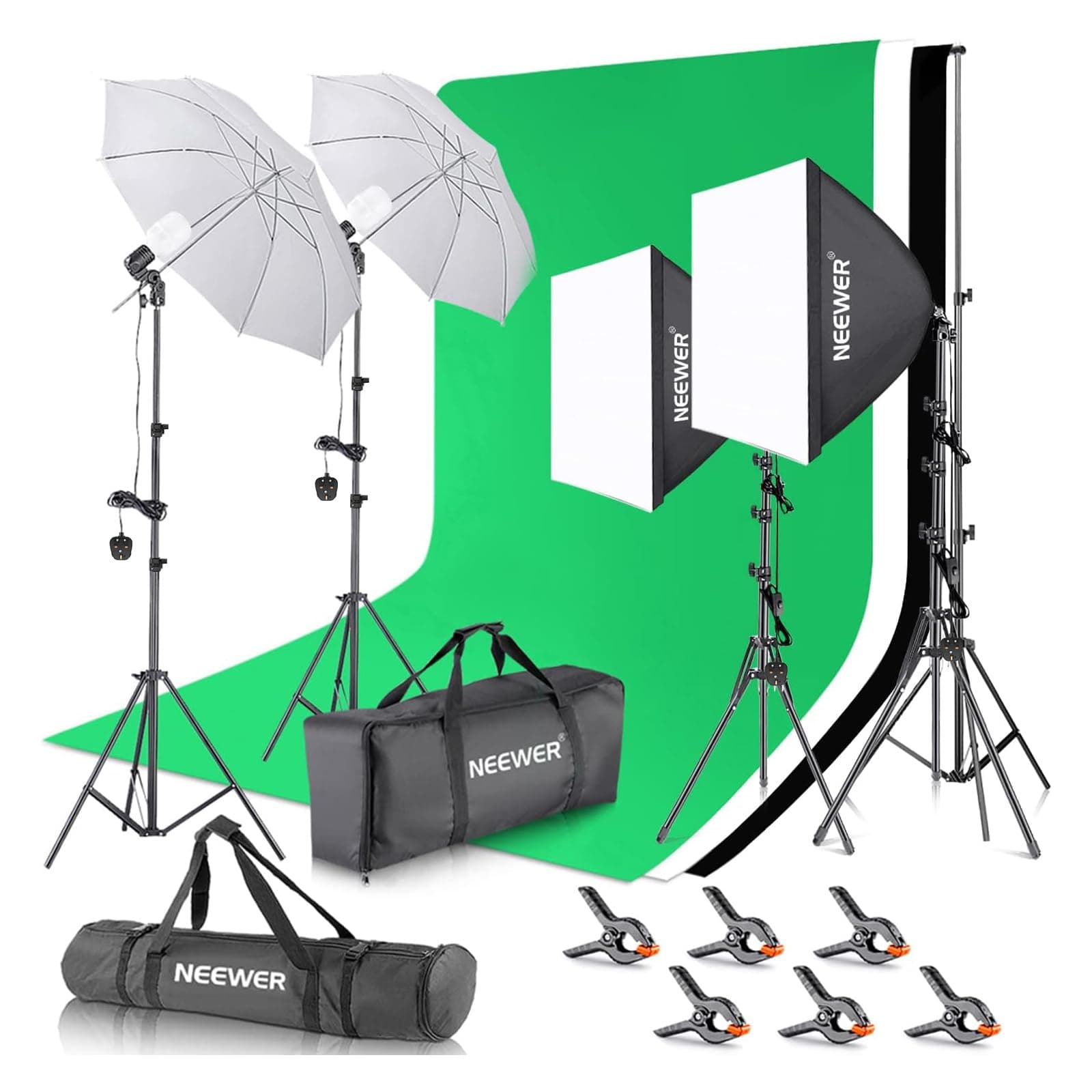 NEEWER Photography Lighting kit with Backdrops, 8.5x10ft Backdrop Stands, 5700K 800W Equivalent 24W LED Umbrella Softbox Continuous Lighting, Photo Studio Equipment for Photo Video Shoot
