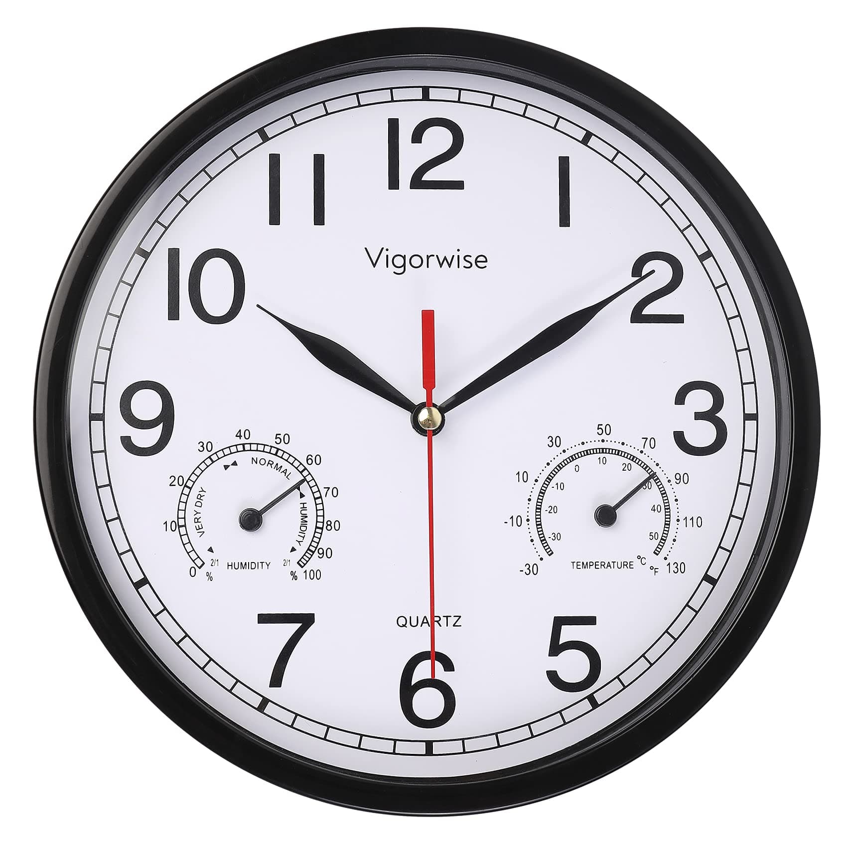 Wall Clock, Sweep Silent Movement Accurate Clocks with Temperature & Humidity, Decorative for Kitchen/Living Room/Bedroom/Office/School/Classroom (Black, 8 inch)