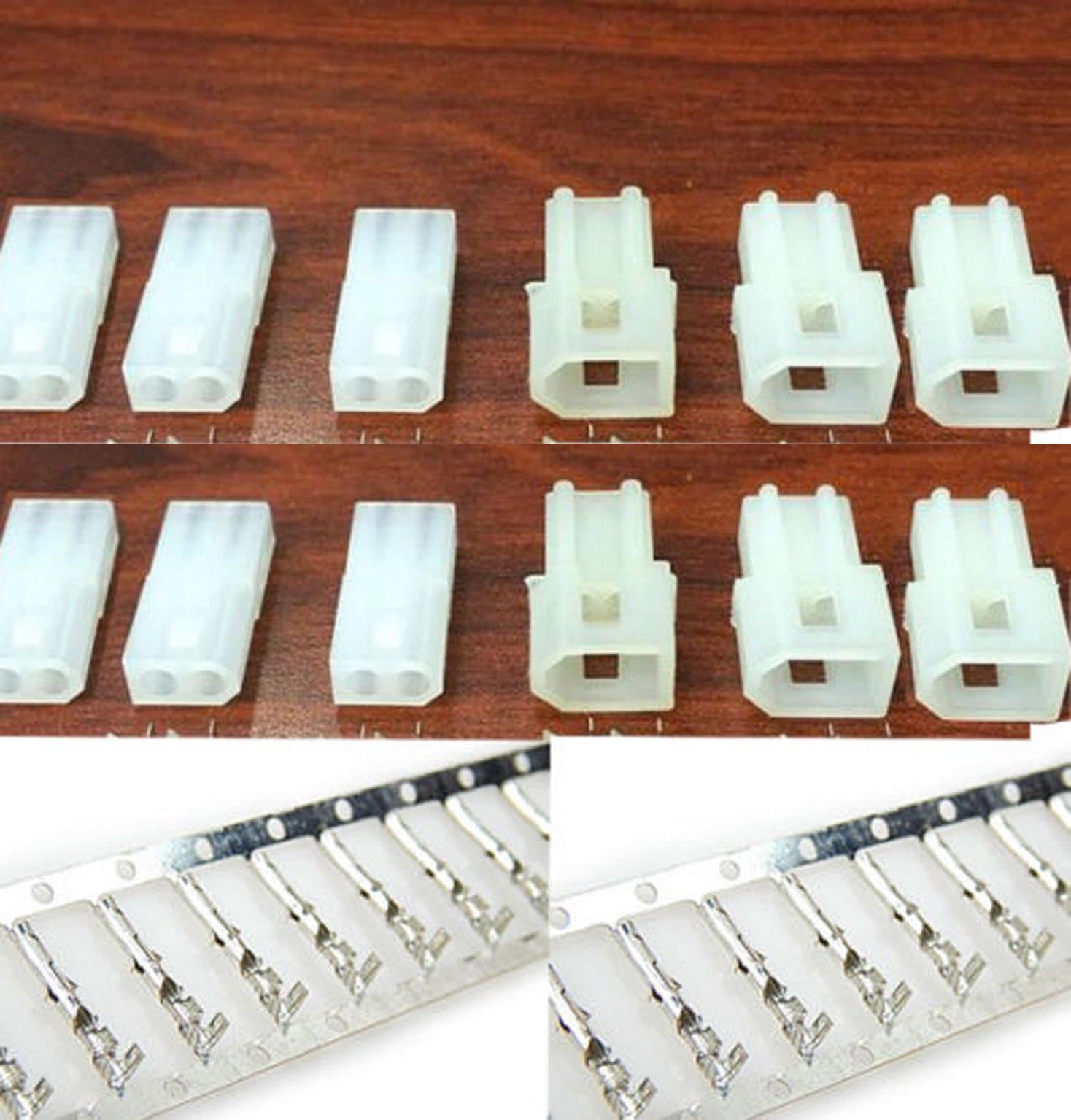 Molex (2-Circuits) Male & Female Receptacle Plug, w/Terminal sockets w/18-24 AWG Standard .062" Pins, Pitch 3.68mm (Pack of 6 Set