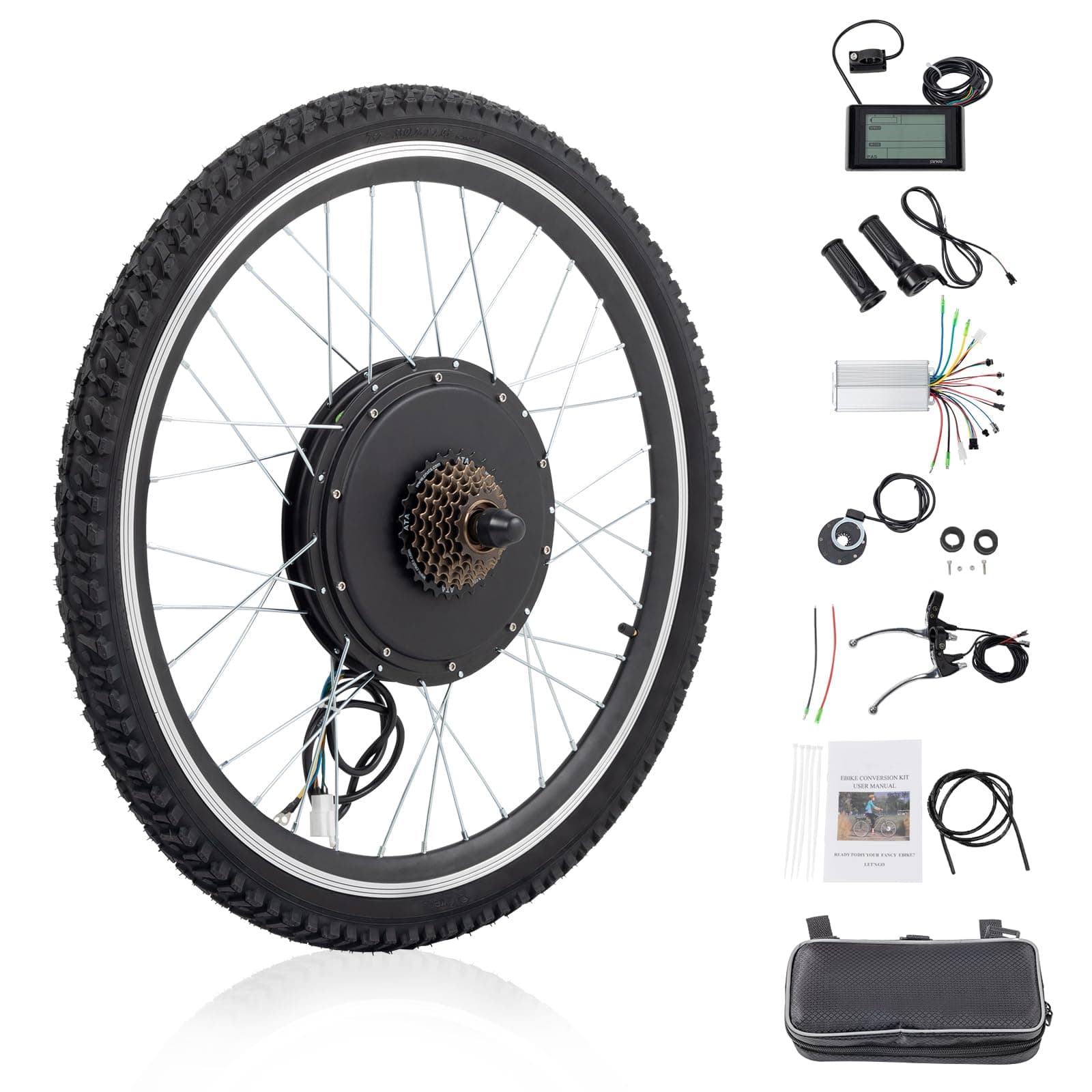 Ktaxon Electric Bike Conversion Kit, 48V 1000W Ebike Conversion Kit, 26" Front/Rear Wheel E-Bike Conversion Kits with PAS, LCD Display, Aluminum Alloy Frame and Gearless Hub Motor
