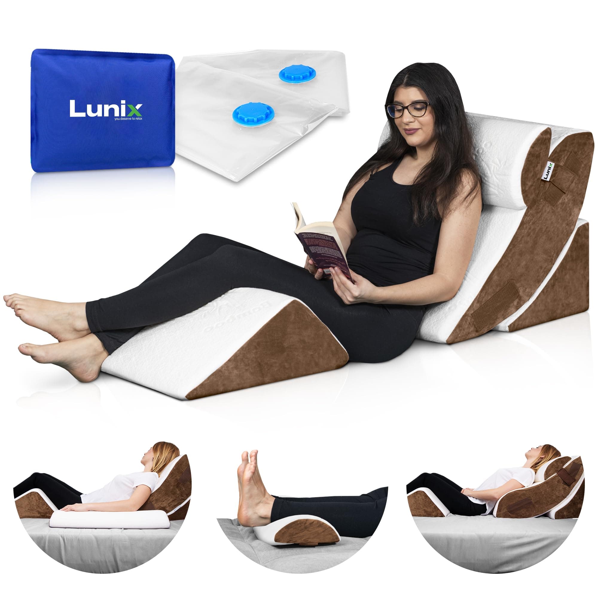 LX5 4-Piece Support for Shoulder & Upper Body Rest, Orthopedic Bed Wedge Pillow Set, Elevated Memory Foam for Post-Op Recovery & Sleep Comfort, Oat Brown