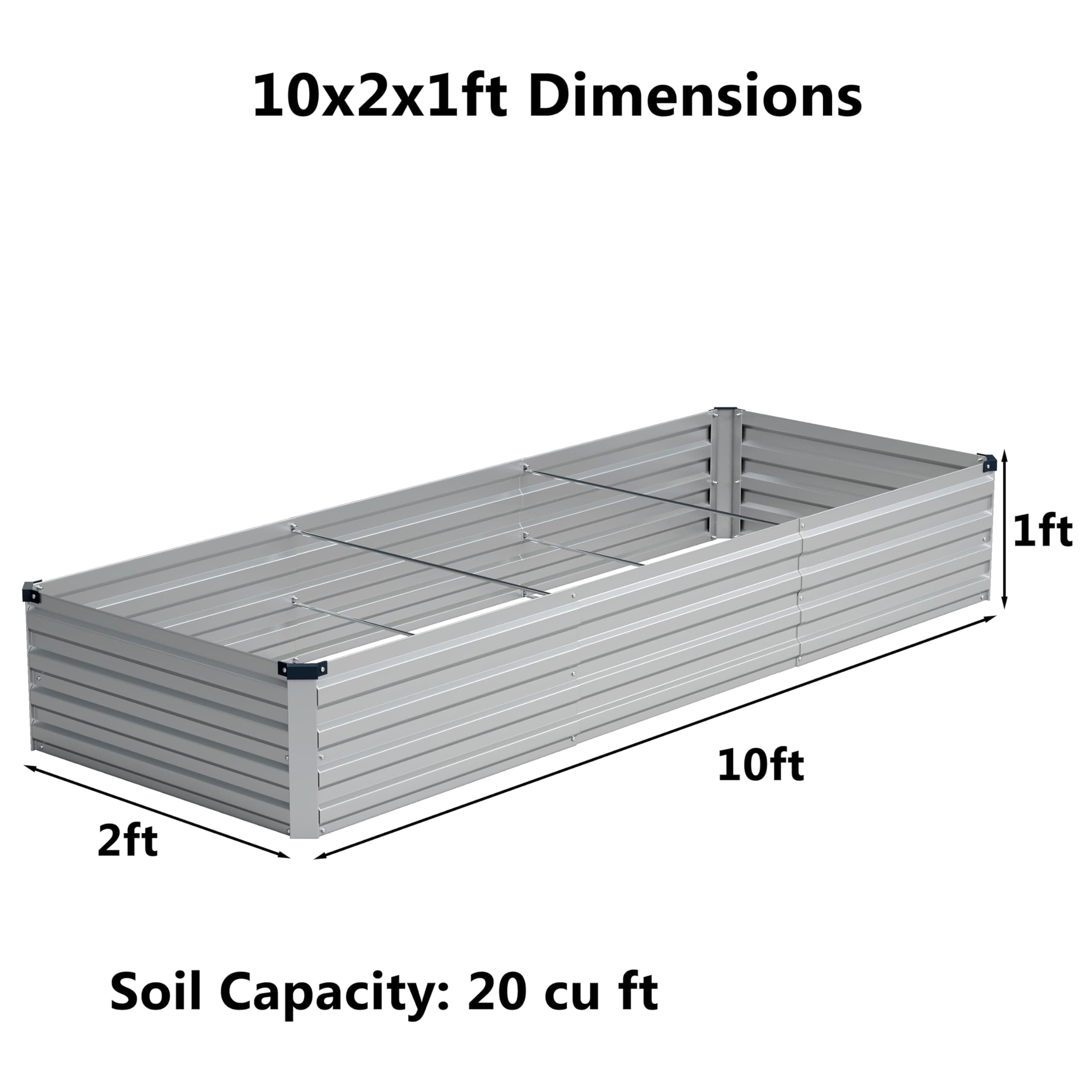 10x2x1ft(2 Pack) Galvanized Raised Garden Bed,Outdoor Planter Box Metal Patio Kit Planting Bed for Vegetables Flowers and Succulents,Silver