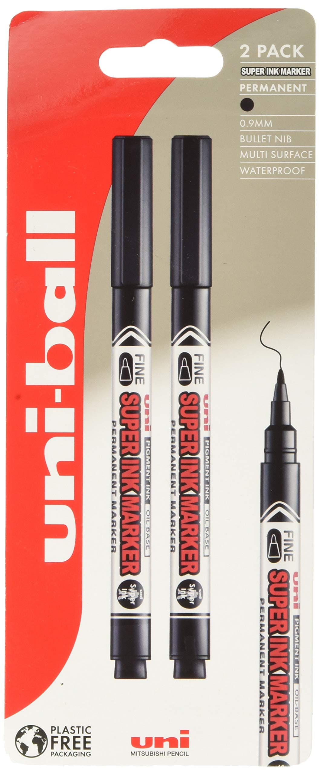 Uni Super Ink Marker PNA-125 Black Plastic Free Packaging Pack 2