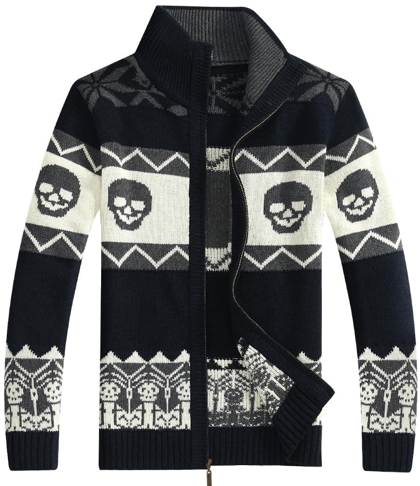 KederaMen's Cardigan Sweaters Stand Collar Cable Thick Knitted Full Zip Sweater with Pattern