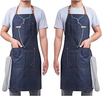 KPD Denim Apron With Pockets - Adjustable Blue for Kitchen, BBQ, and Garden - Work Apron for Men and Women