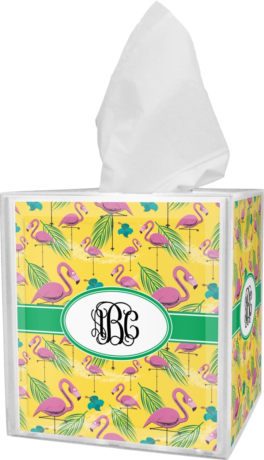 Personalized Pink Flamingo Tissue Box Cover