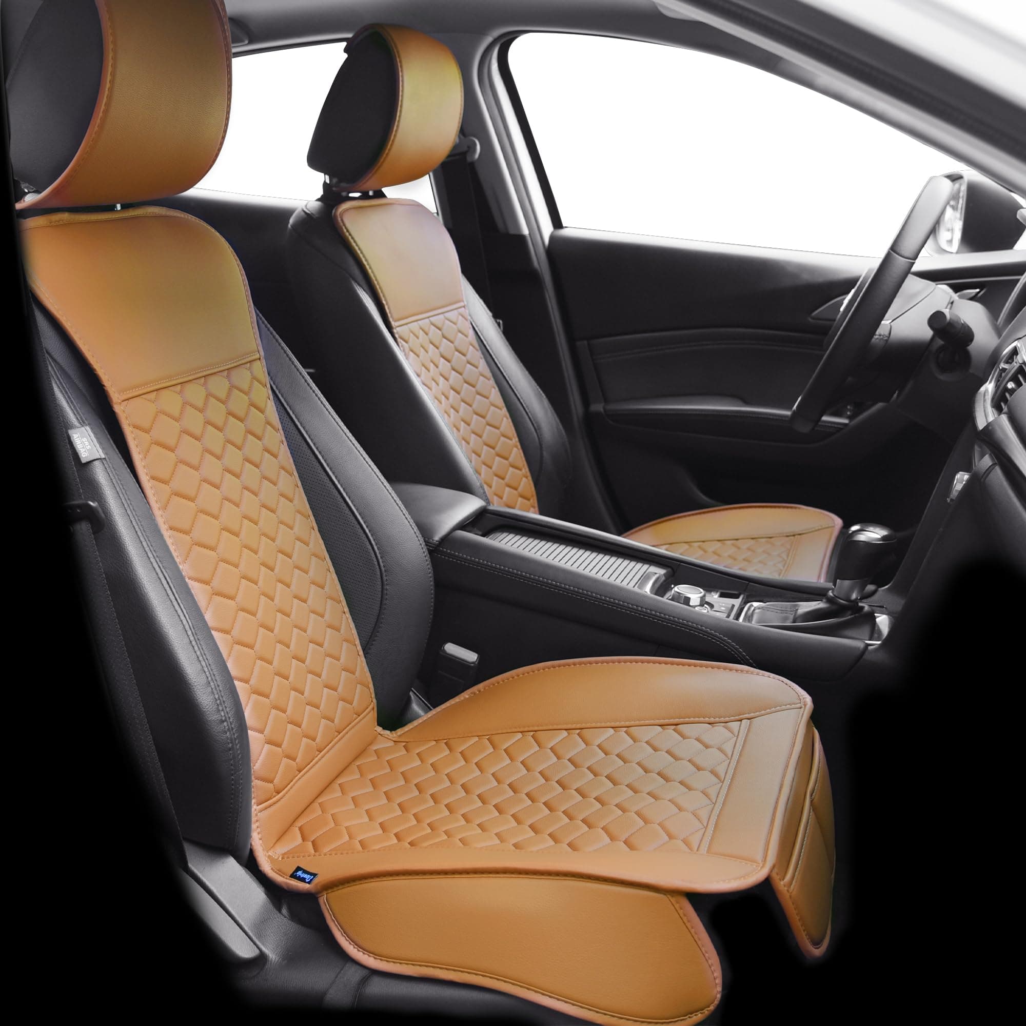 2PCs Front Car Seat Covers Leather Car Seat Protector Universal fit for Most Cars SUVs and Trucks Water Proof Seat Protector Whiskey Color