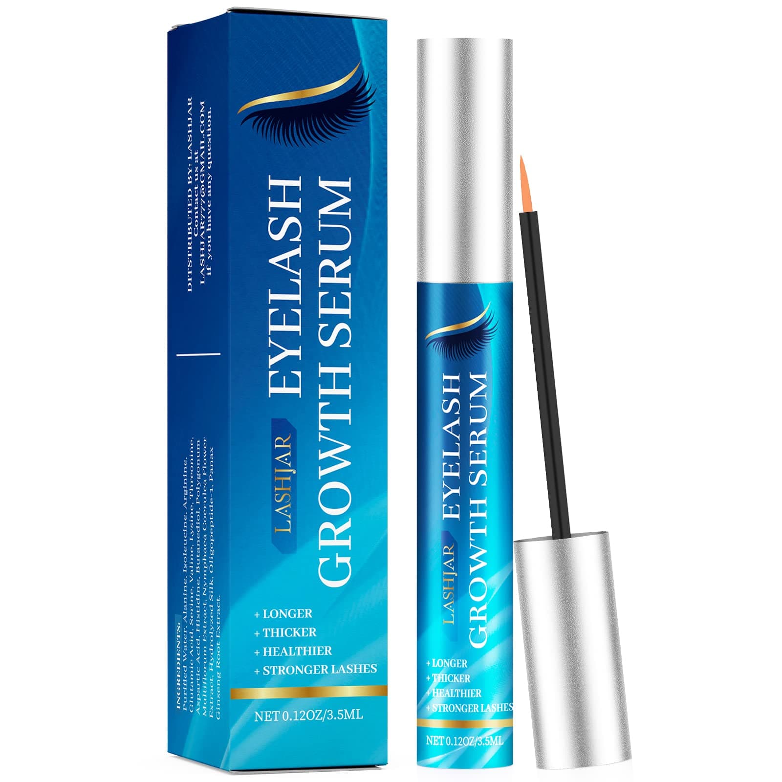 LASHJAR Premium Eyelash Growth Serum and Eyebrow Enhancer , Lash Boost Serum for Longer, Fuller Thicker Lashes and Brows, 1.0 count,