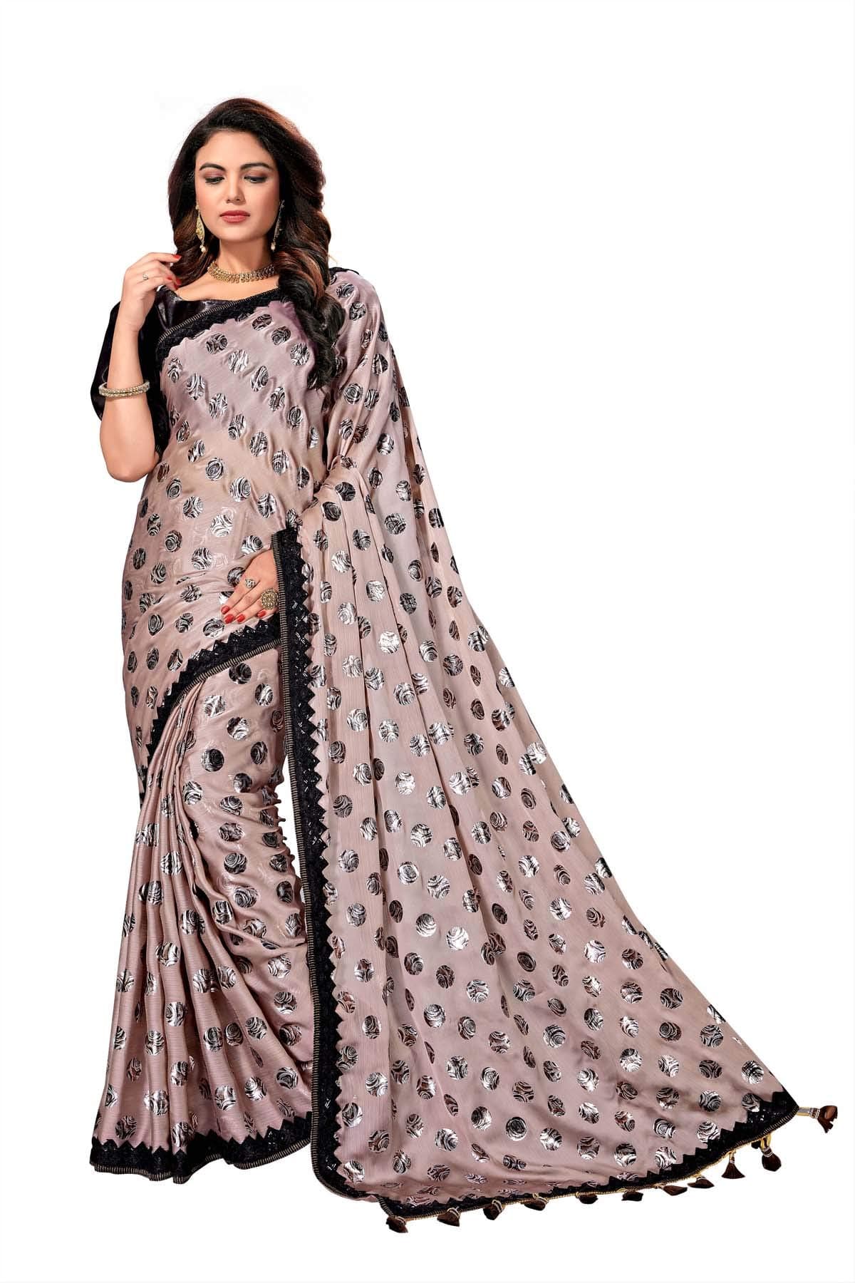 FAB DADU Satin Saree with Blouse Piece (FD-SR-10106_Beige_Free Size)