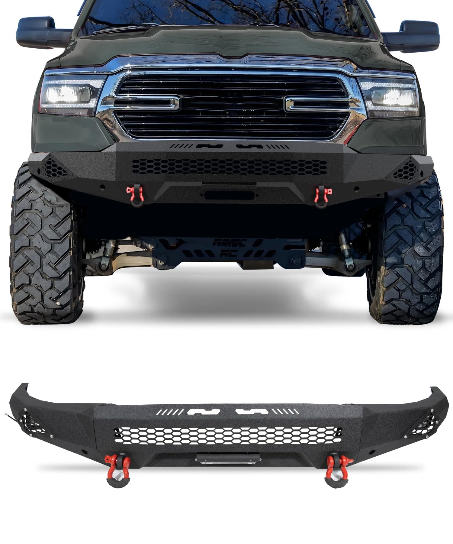 Front Bumper Fit for 2019-2024 Ram 1500 Off road Steel Bumper with LED Lights & D-rings (Excl. Rebel & TRX Trim, 19-24 Classic and 20-22 Diesel Models)