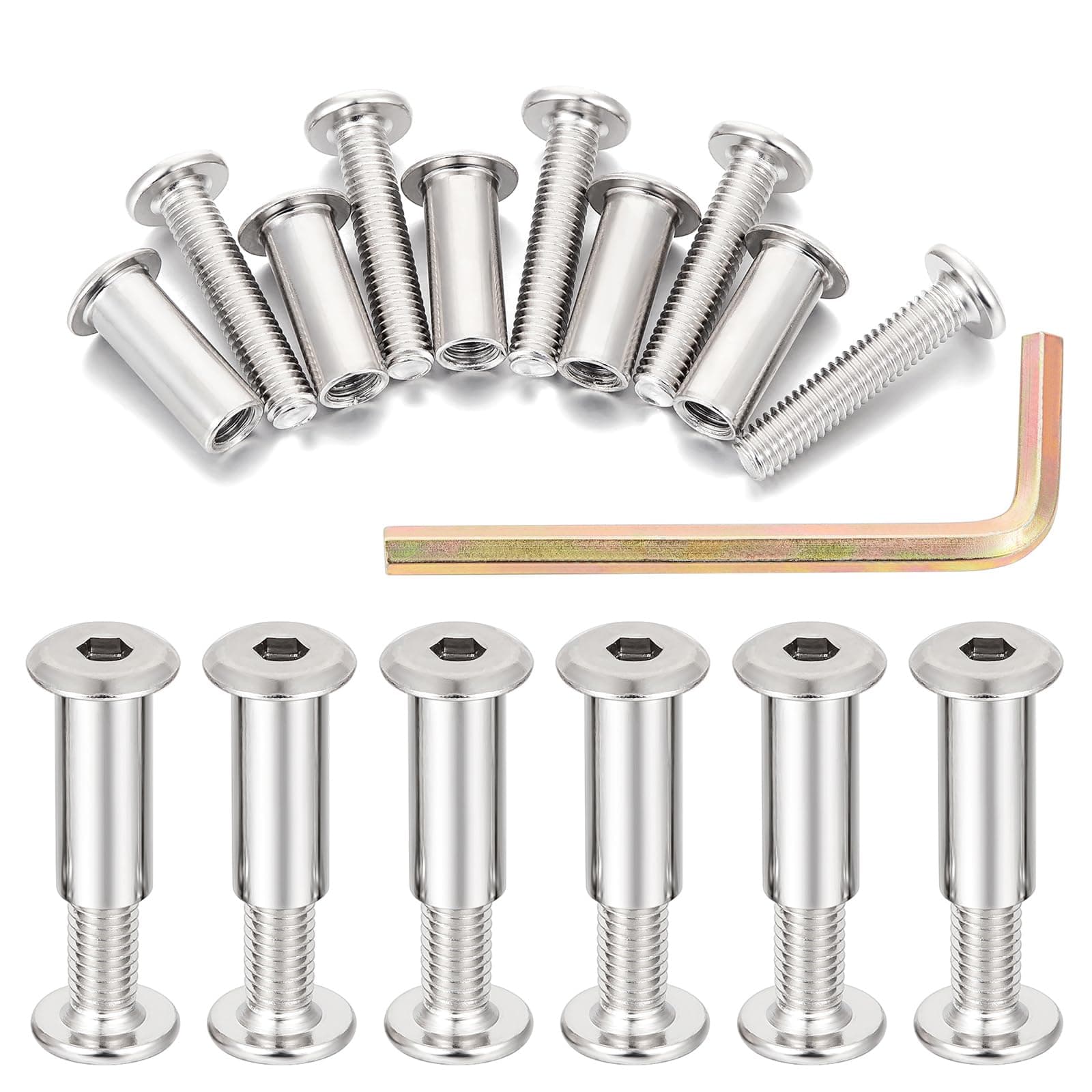 100 Sets Silver Hexagon Nuts and Bolts Assortment Kit - M6x30mm Metal Fastener Connector for Machine Screws, Furniture Binding Screw Bolts Cap Nuts Socket Cover