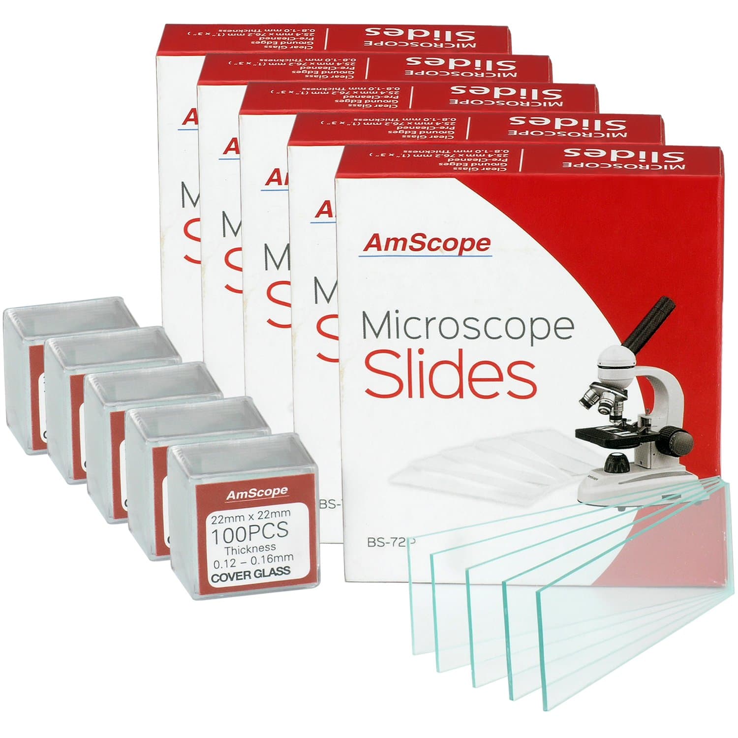 72 Pieces of Pre-Cleaned Blank Microscope Slides + 100 Coverslips - BS-72P-S100-22X5 - Multi-Pack (5 Count)
