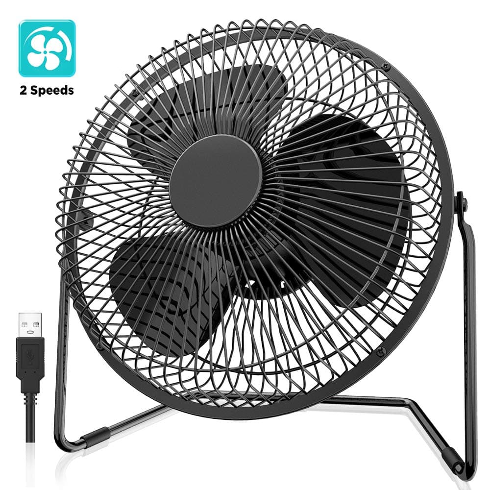 EasyAcc 9 inch USB Desk Fan Silent with [ONLY 25DB] Strong Airflow & Quiet Operation, Portable Cooling Fan 2 Speed Powerful Desk 180°Rotatable Head for Home Office Bedroom Table Matal Black