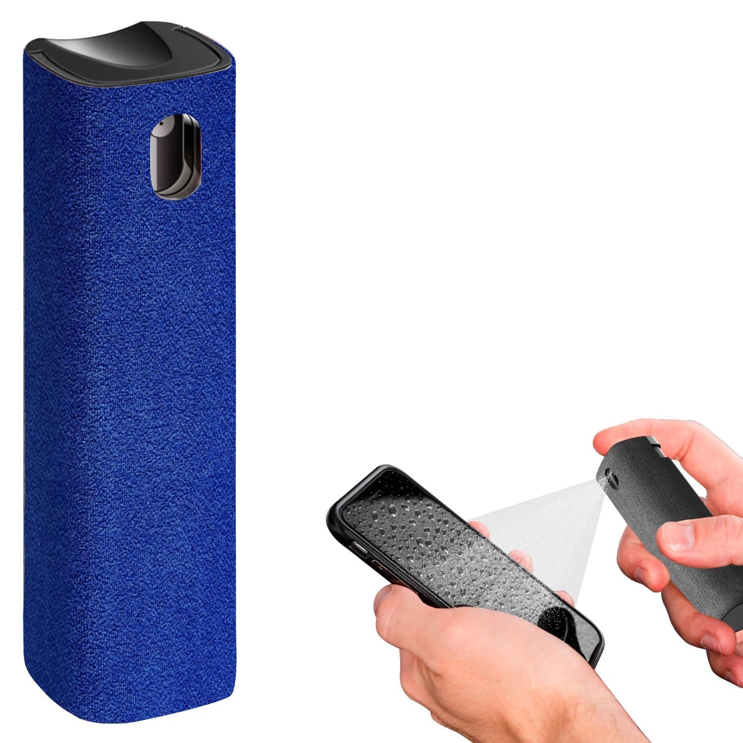 Mini Screen Cleaner Spray – Finger Proof Screen Cleaner for Smartphones, iPads, MacBooks, Laptops, Car Screens, Touchscreens – 3in1 Mist Cleaner, Microfiber Cloth and Cover (Navy Blue)