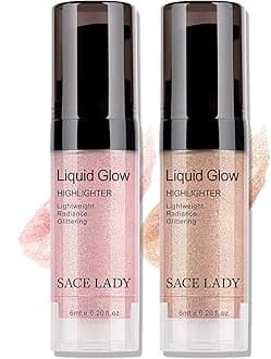 SACE LADY 2 Colors Liquid Highlighter Makeup Set Shimmer Shine Ultra-Smooth Radiant Illuminator Kit for Face Cheekbone Body Glow Bronzer Glitter Illuminating Highlighters Make-up, 2×0.2Fl Oz