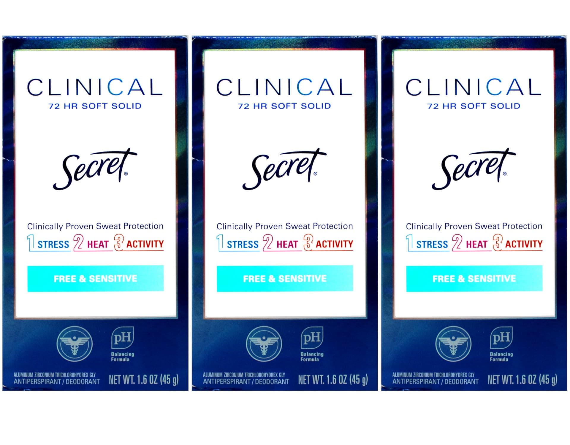 Clinical Strength Soft Solid Sensitive Unscented Deodorant, 1.6 oz (Pack of 3)
