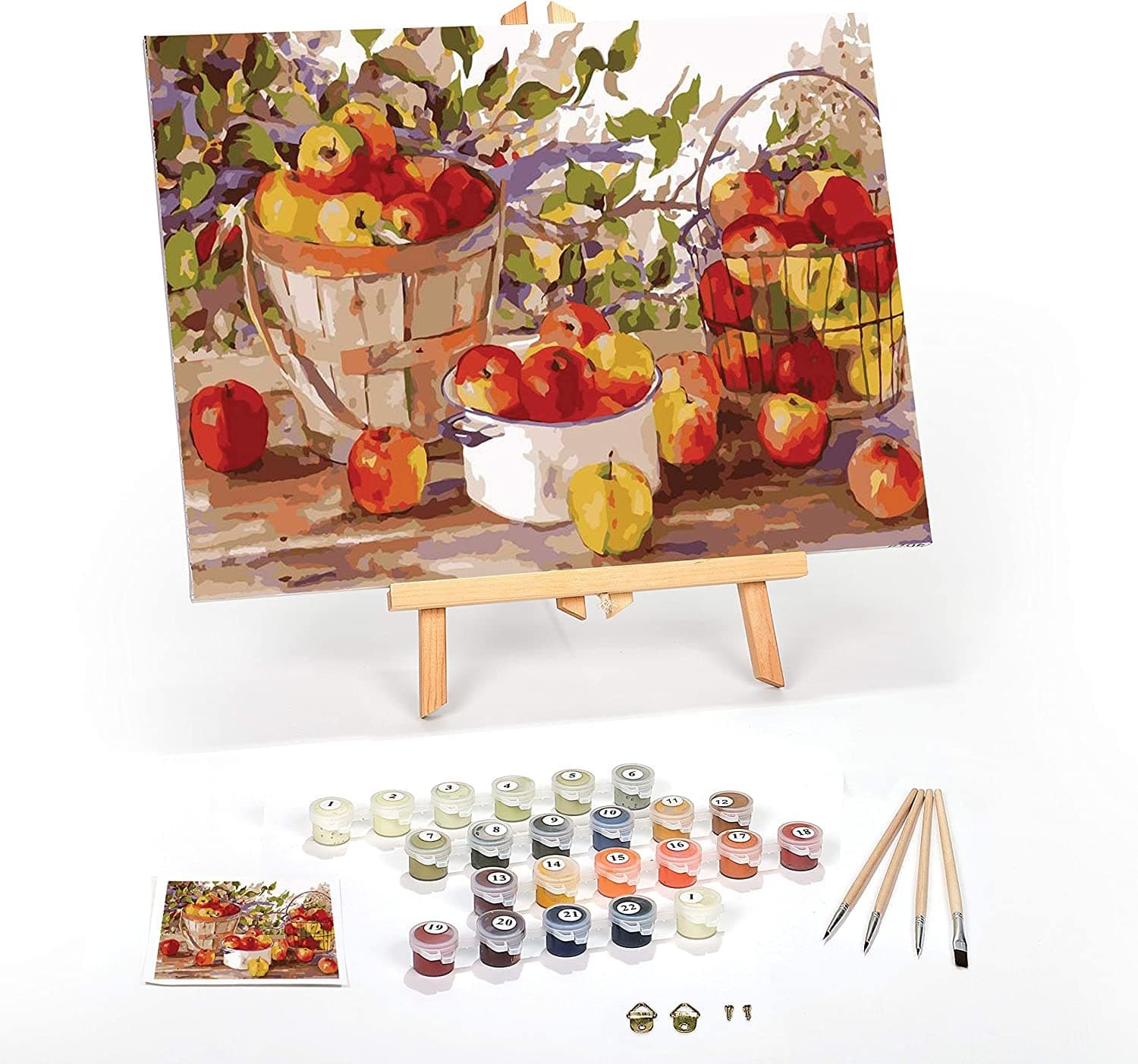 Ledgebay DIY Paint by Numbers Kit for Adults Framed Canvas Beginner to Advanced Paint by Numbers Kit, Kits Include Acrylic Paint Set, Brushes & Tabletop Easel (Apple Harvest 16" x 20" Framed)