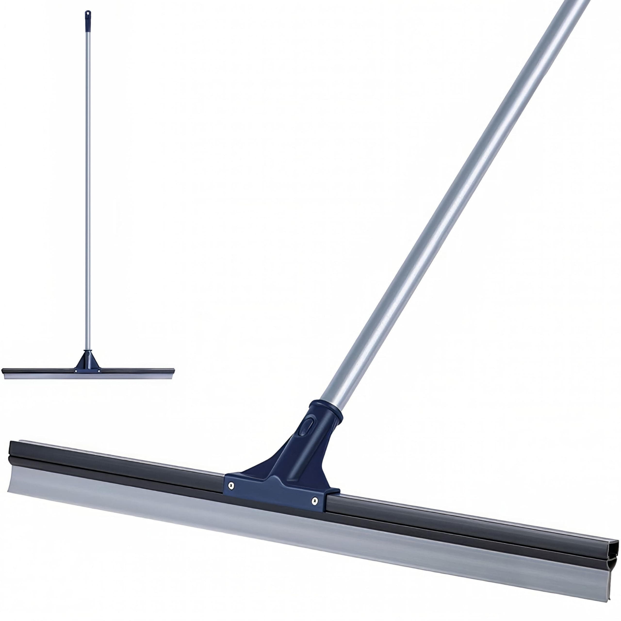 DSV Standard 30" Floor Squeegee, 51.5" Handle, Blue, Silicone Rubber Blade, Aluminium Handle, Modern Style, For Concrete, Tile, Garage, Bathroom, Windows, Glass