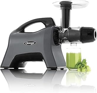 Omega Celery Juicer and Nutrition System Masticating Juicer, Cold Press Juicer Machine For Celery with Adjustable Dial, 10 years motor warranty, 200-Watt, Grey