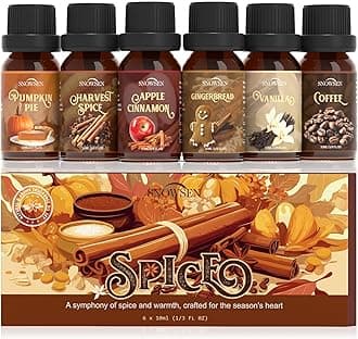Spice Essential Oils for Diffuser for Home, SNOWSEN Aromatherapy Oil Set - Apple Cinnamon, Pumpkin Pie, Gingerbread, Coffee, Vanilla, Harvest Spice, Autumn Fragrance Oils Gift Set