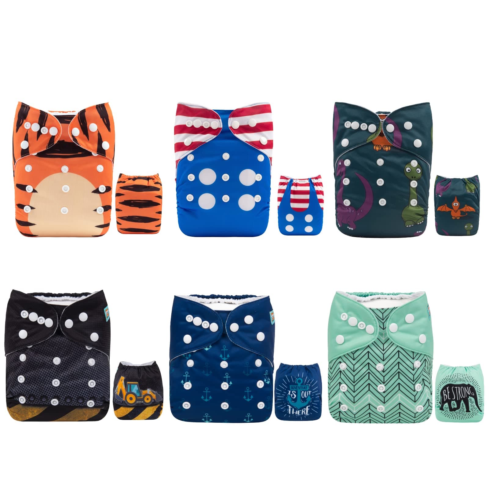 ALVABABY Baby Cloth Diaper 6 Pack with 12 Inserts One Size Cloth Diaper Covers Adjustable Washable Reusable for Baby Girls and Boys