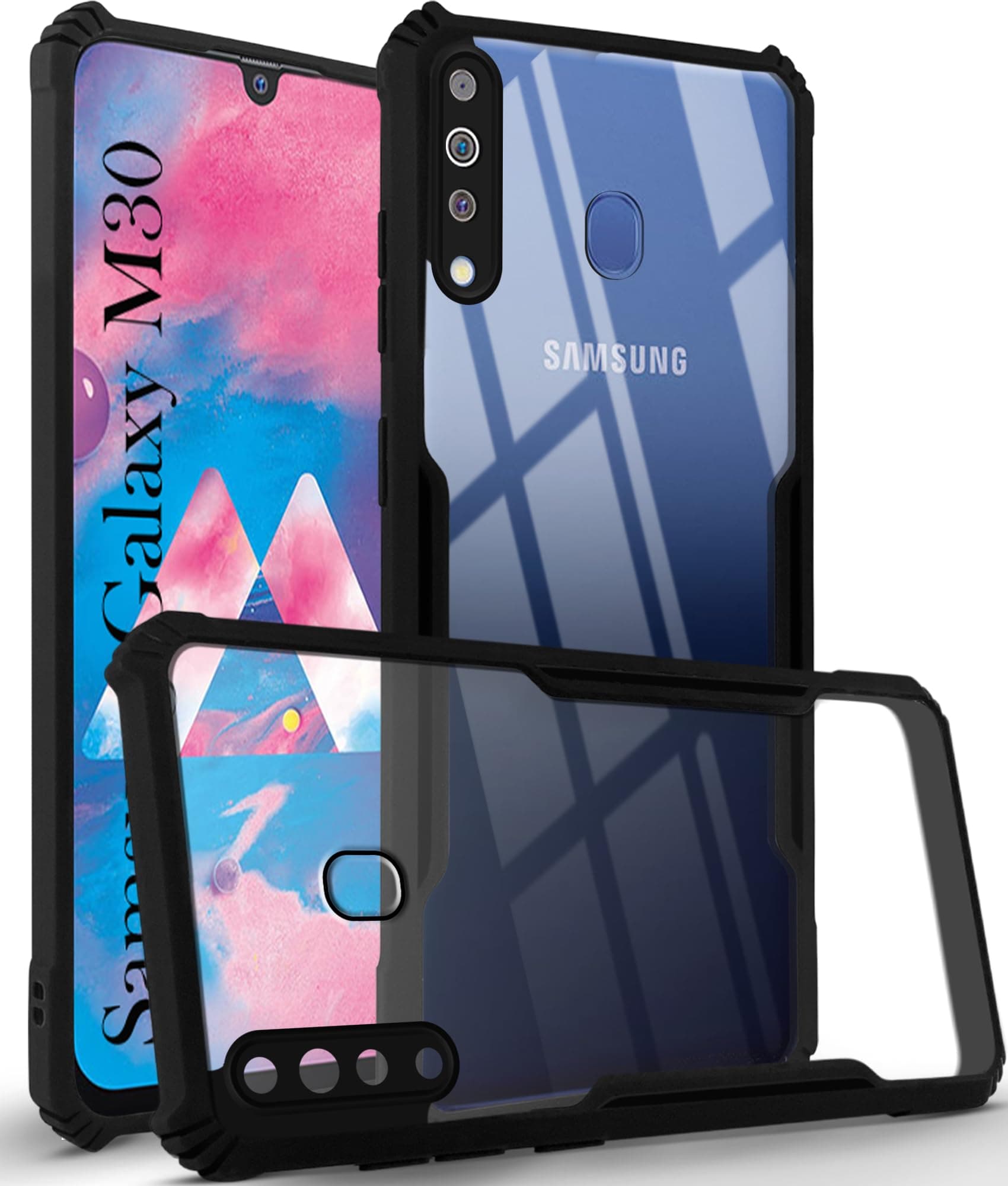 Jkobi Back Cover Case for Samsung Galaxy M30 (Shockproof with Polycarbonate Clear Panel | Professional Black)