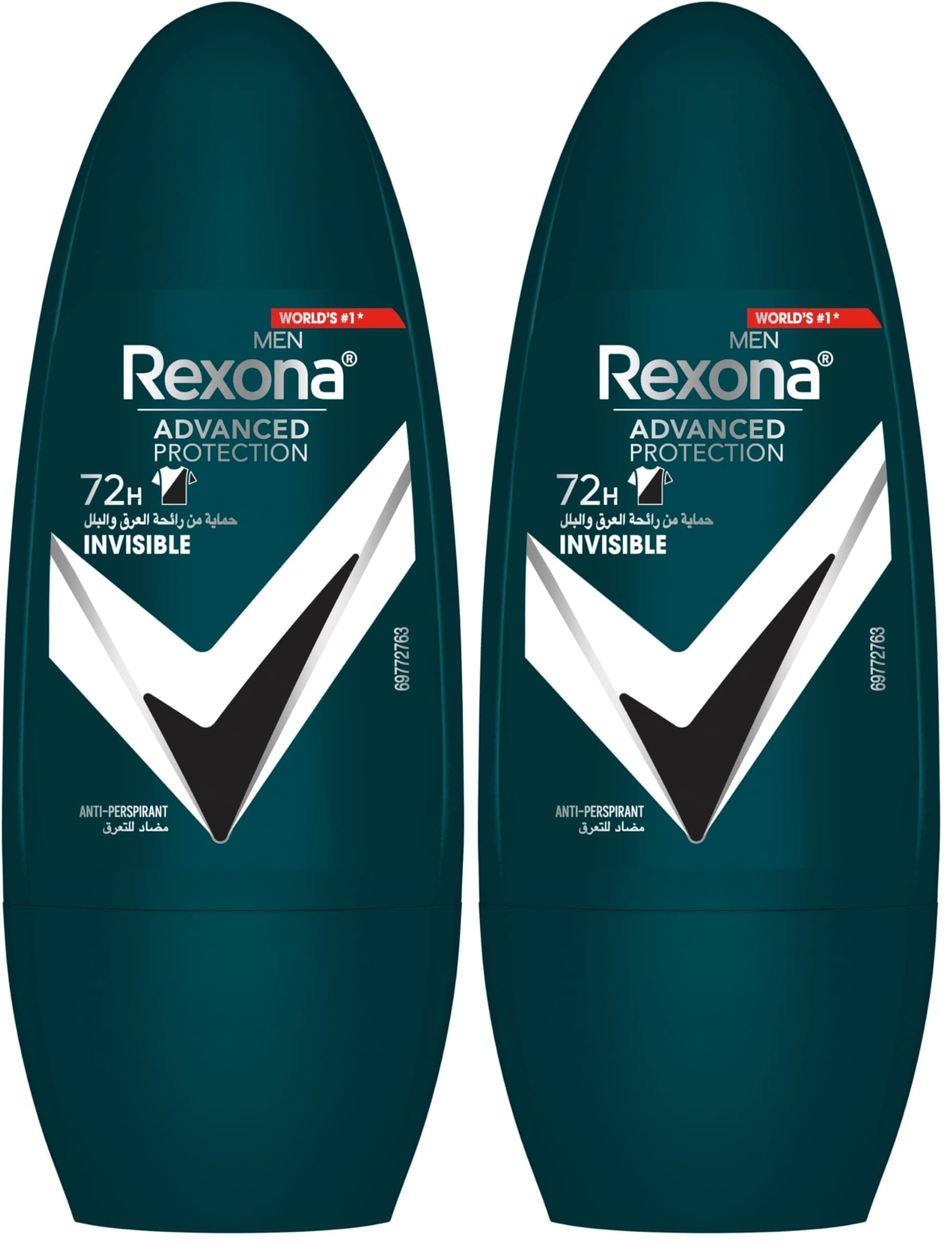 MEN Antiperspirant Deodorant Roll On, 72 hour sweat & odor protection*, Antibacterial + Invisible, with MotionSense technology, 50ml (Pack of 2)