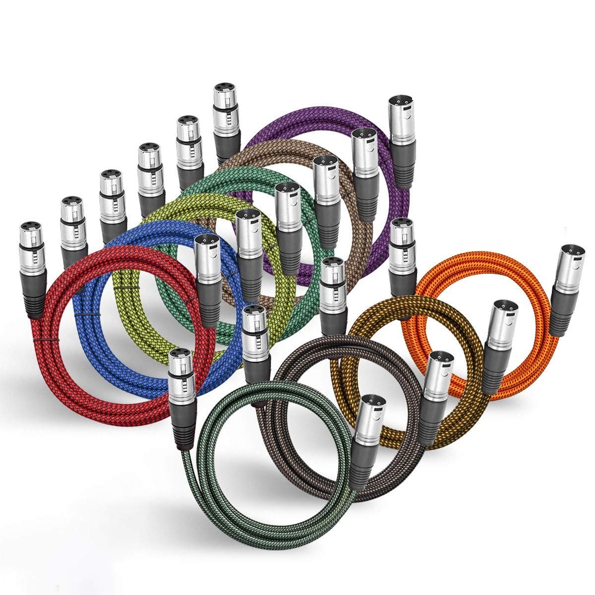 BIFALE Heavy Duty Hybrid Braided XLR Patch Cable - 2ft, 3Pin XLR Male to Female Multi-Colored Microphone Cable - Balanced Mic/Snake Cord - 10Pack (TOP Series)