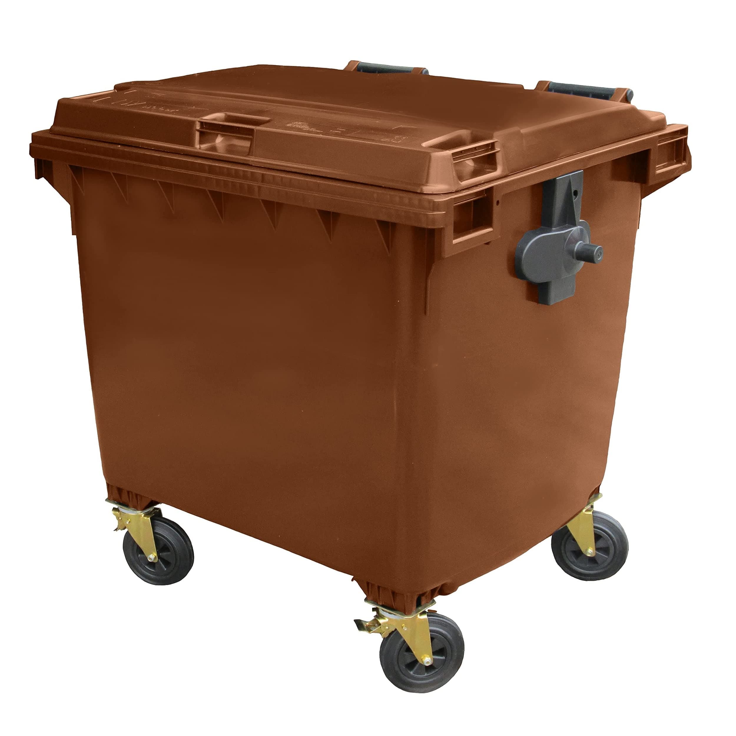 Brown 1100 ltr 4 Wheel Wheelie Bin - Large Size 4-Wheel Wheelie Bin - Tough & Durable - For All Your Outdoor Rubbish & Recycling - EN840 Certified & Tested