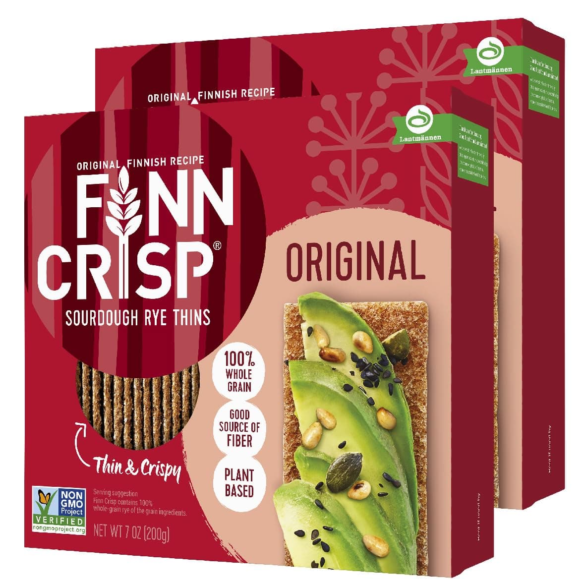 Finn Crisps Original Rye Crispbread 7oz | Thin, Crispy Rye Flatbread Crackers | Multipack of Authentic Finnish Sourdough Crispbread | Whole Grain Rye Crackers [2 Boxes x 7oz]