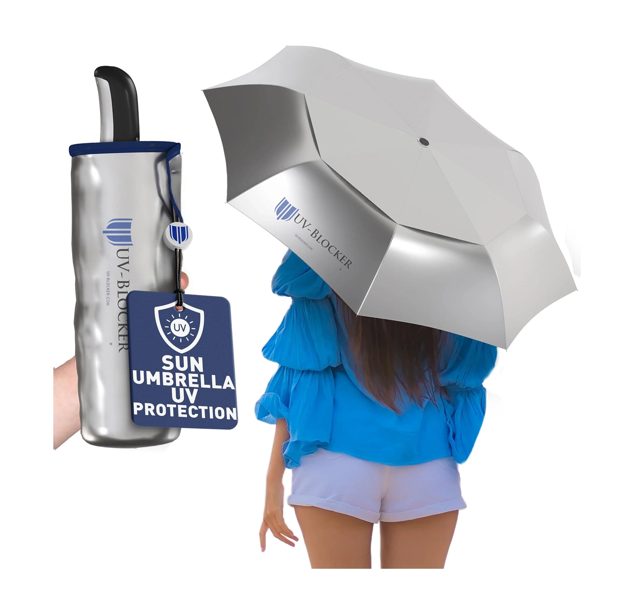 Sun Umbrella UV Protection Compact - Auto Open/Close - Double Vented Canopy - Wind-resistant Sun Umbrella for Walking - 55+ UPF
