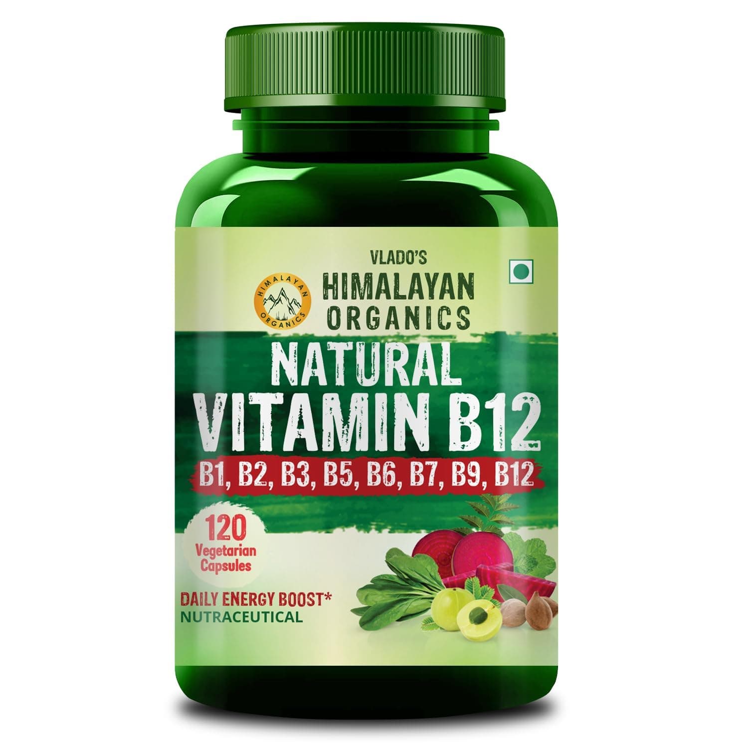 Plant Based Vitamin B12 Supplement | B1,B2,B3,B5,B6,B7,B9,Moringa| Boost Energy Level | Glowing Skin For Men & Women - 120 Vegetarian Capsules