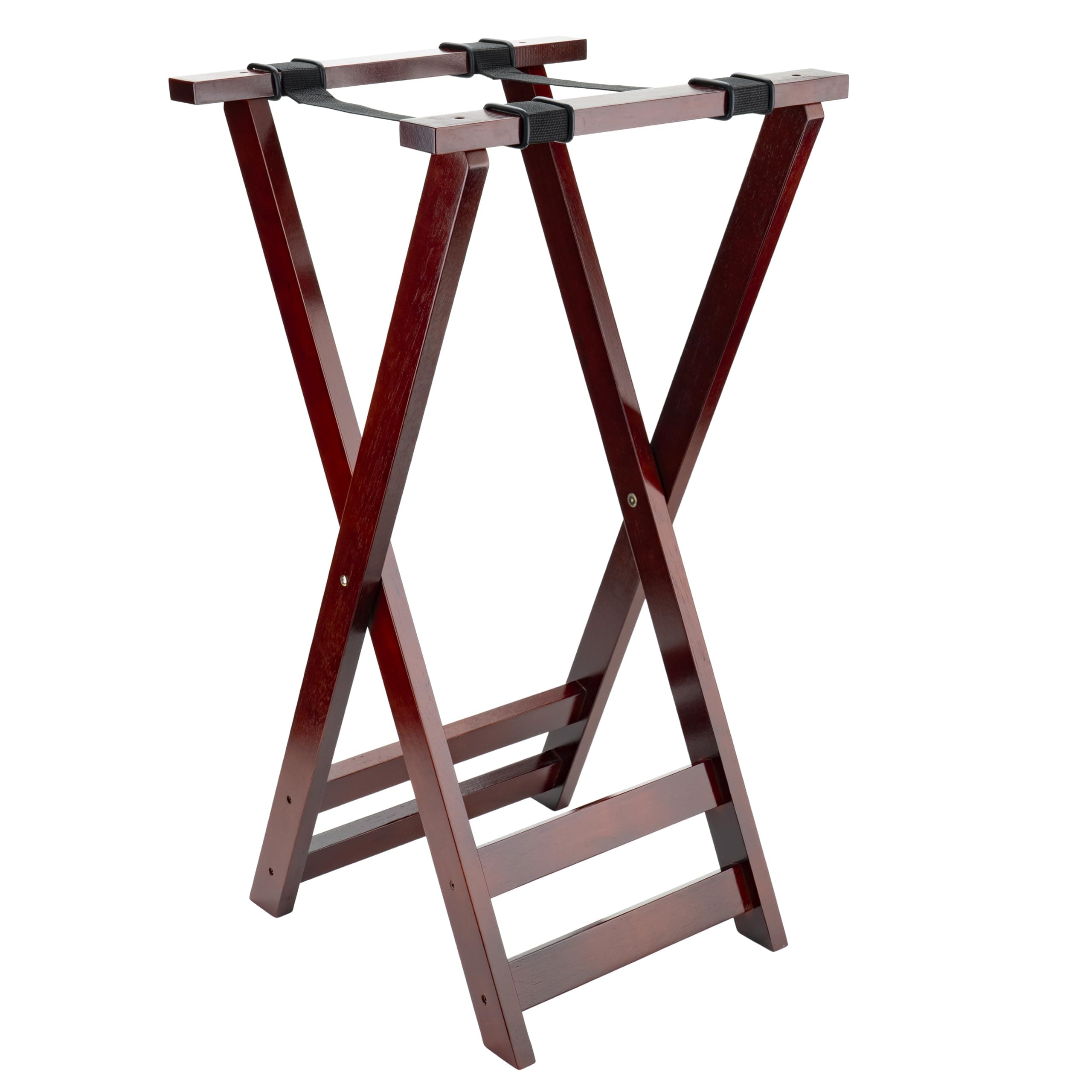 - G.E.T. TSW-103 31.5" Tall Folding Mahogany Wood Tray Stand (Qty,1)
