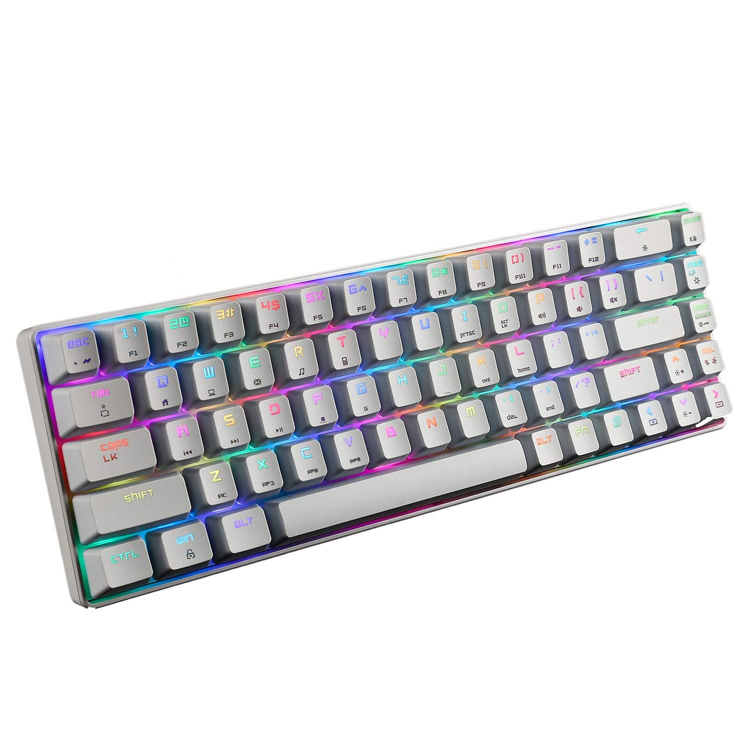 Portable RGB Magic Refiner MK14 Mechanical Gaming Keyboard for Office RGB LED Rainbow Backlit Type C USB Wired 60% Mechanical Keyboard for Mac Windows(White(Red Switch))