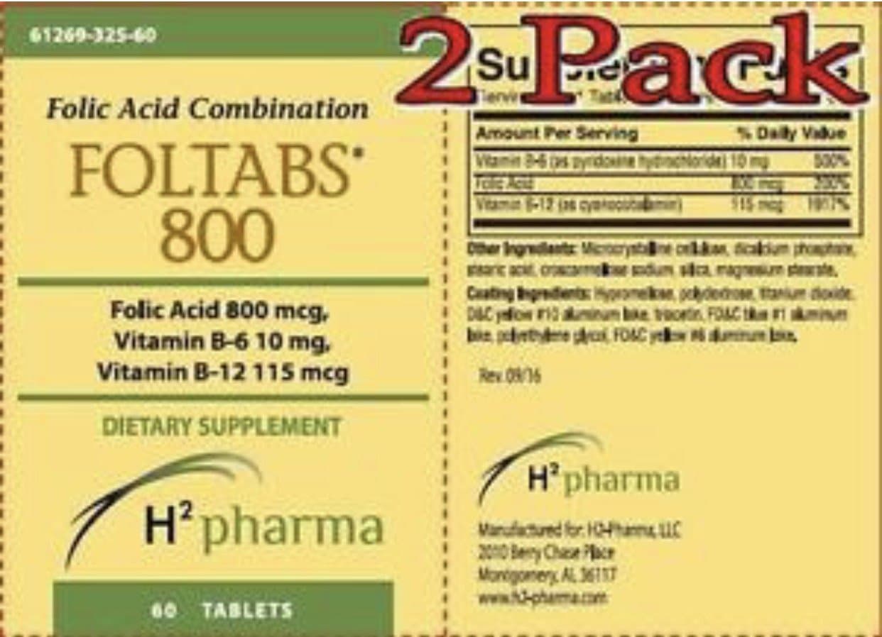 Foltabs 800, Tablet, 0.115-10-0.8mg, 60 Count (2 Pack)