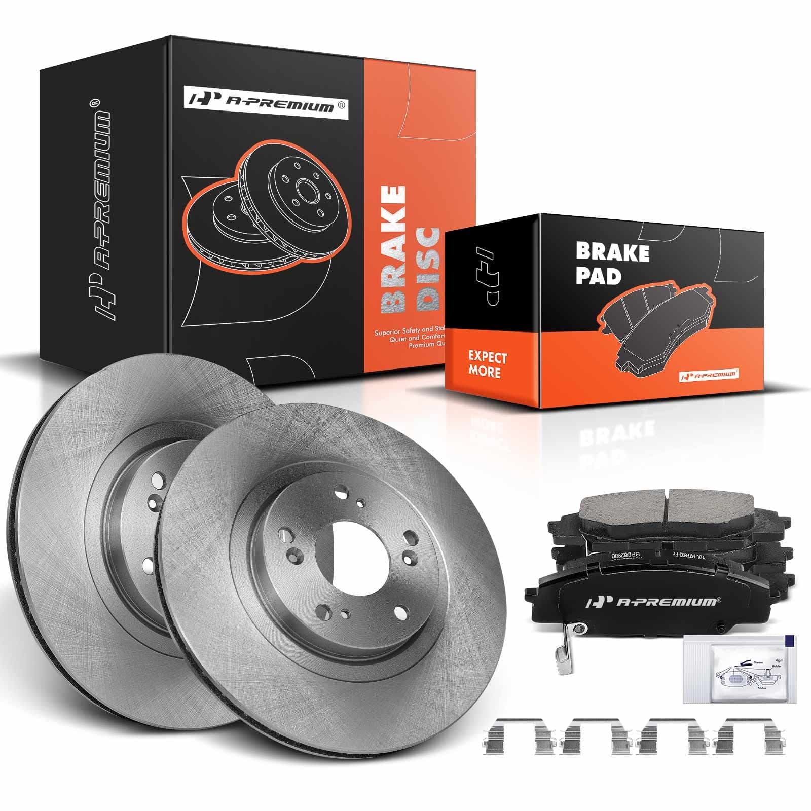 A-Premium 11.81 inch (300mm) Front Vented Disc Brake Rotors + Ceramic Pads Kit Compatible with Select Honda and Acura Models - Civic 2006-2011, CSX 2007-2010, RSX 2002-2006, 2.0L, 6-PC Set