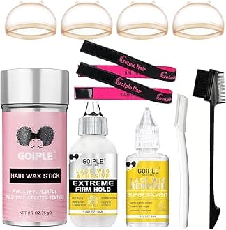 Lace Wig Glue Kit Lace Front Glue Kit for Wigs, Strong Hold Adhesive for Wigs and Hair Systems Invisible Bonding, Adhesive, Wig Remover, Hair Wax Stick, Edge Band, Razor & HD Wig Cap
