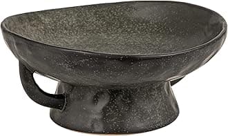 Creative Co-Op Stoneware Footed Pedestal Bowl with Handles, Reactive Glaze, Black