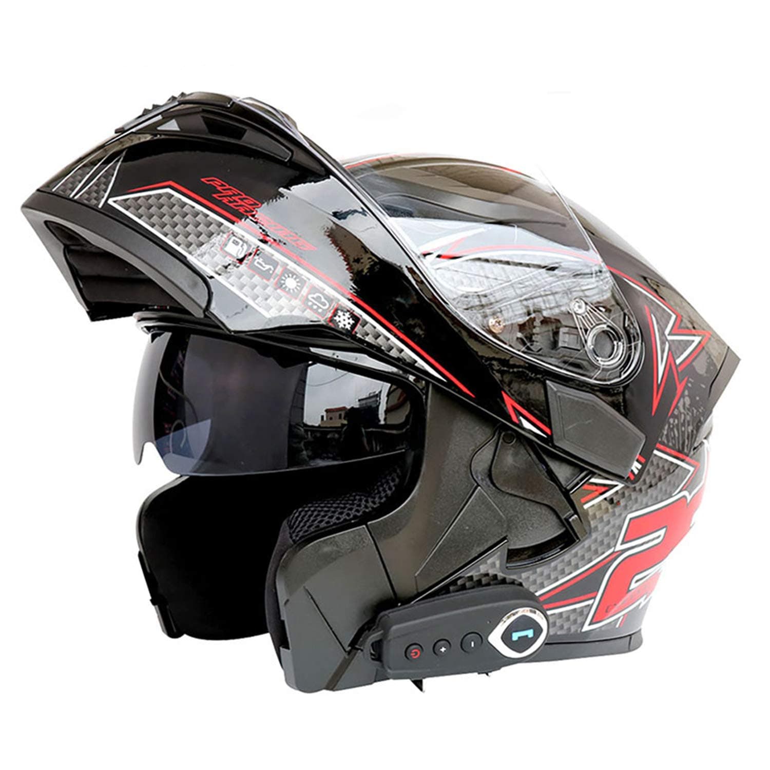 Motorcycle Bluetooth Helmets Full Face Flip up Dual Visors Helmet Built-in Integrated Intercom Communication System