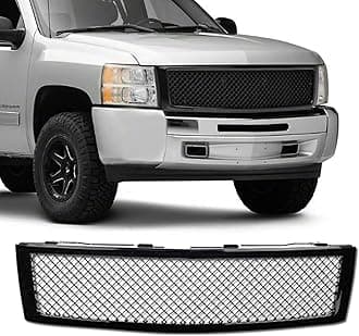 Front Bumper Grille Compatible with 2007 2008 2009 2010 2011 2012 2013 Chevy Silverado 1500, Replacement Grill Honeycomb Mesh Style (Glossy Black)
