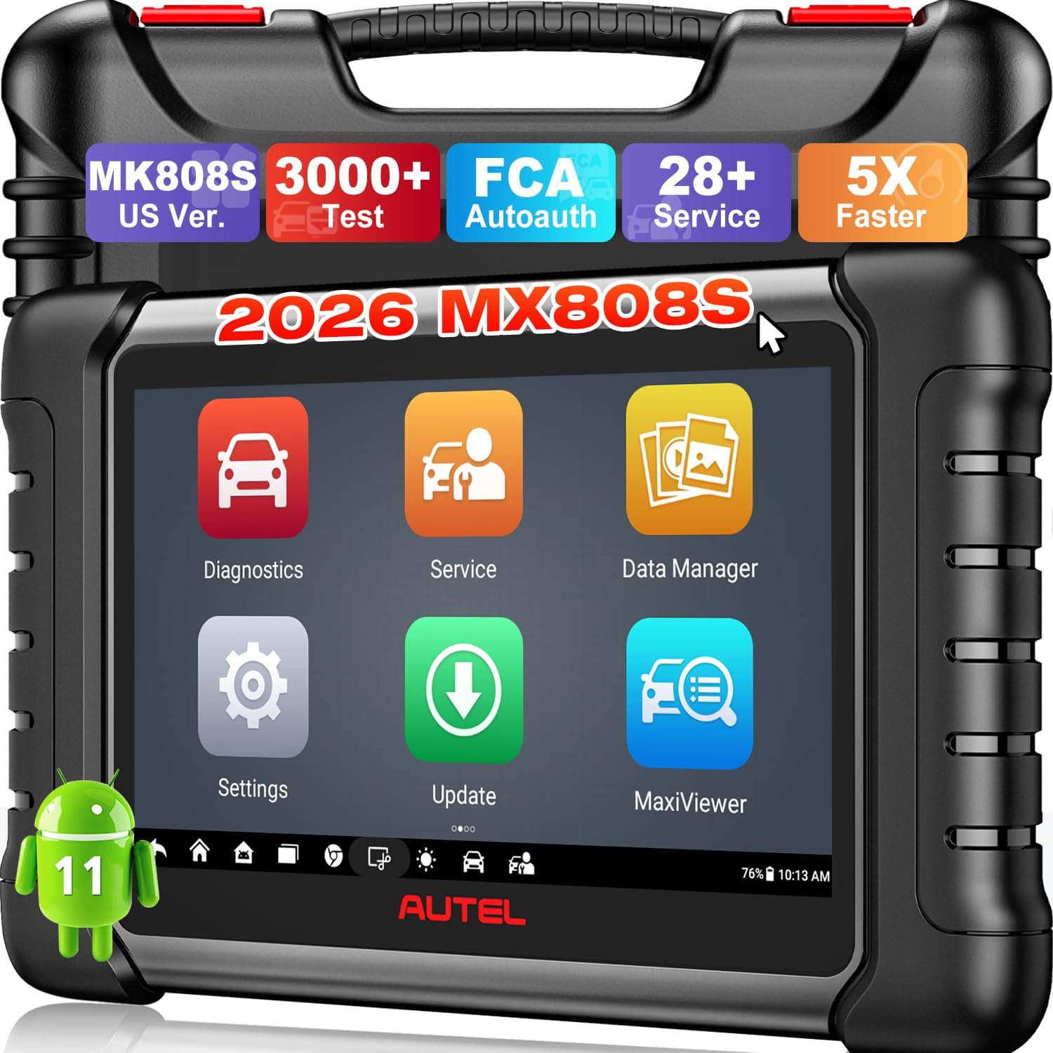 Autel MaxiCheck MX808S Bidirectional Scanner, 2026 US Ver. of MaxiCOM MK808S MK808Z, 3000+ Active Test 11OS as MX900 MK900 MK900BT, 28+ Service, OE All System OBD2 Diagnostic Tool, FCA, 10X Faster