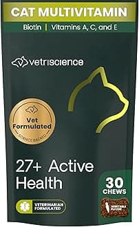 VetriScience 27+ Active Health Chews, Nu Cat Daily Multivitamin for Cats and Kittens, Balanced Vitamins, Minerals and Antioxidants, Health and Wellness Support, Fish, 30 Count