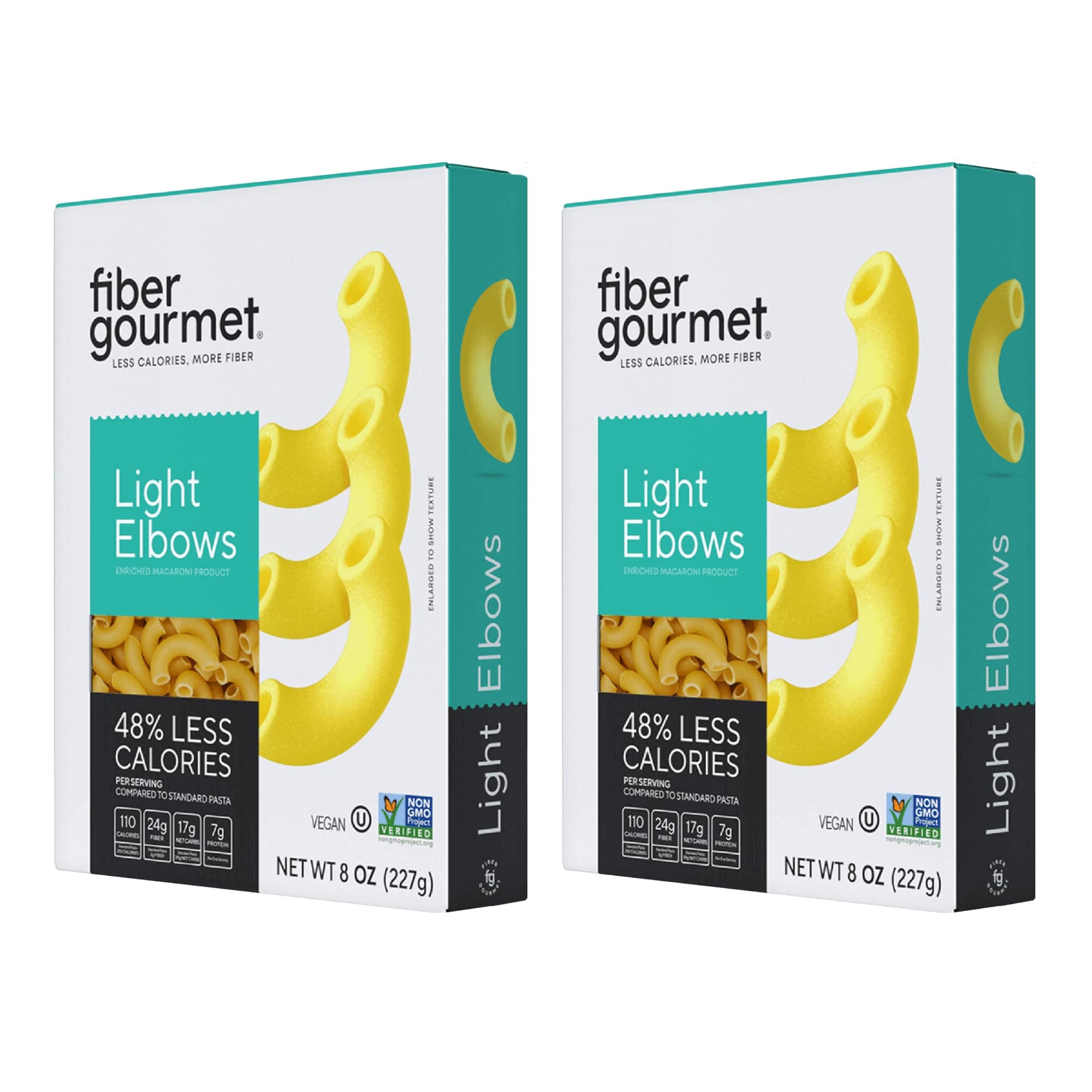 Pasta - Light Elbow Pasta - Low Net Carb, Fiber-Rich, Low Calorie, Healthy - Made in Italy, Kosher, Vegan, Non-GMO - 8 Oz, Pack of 2