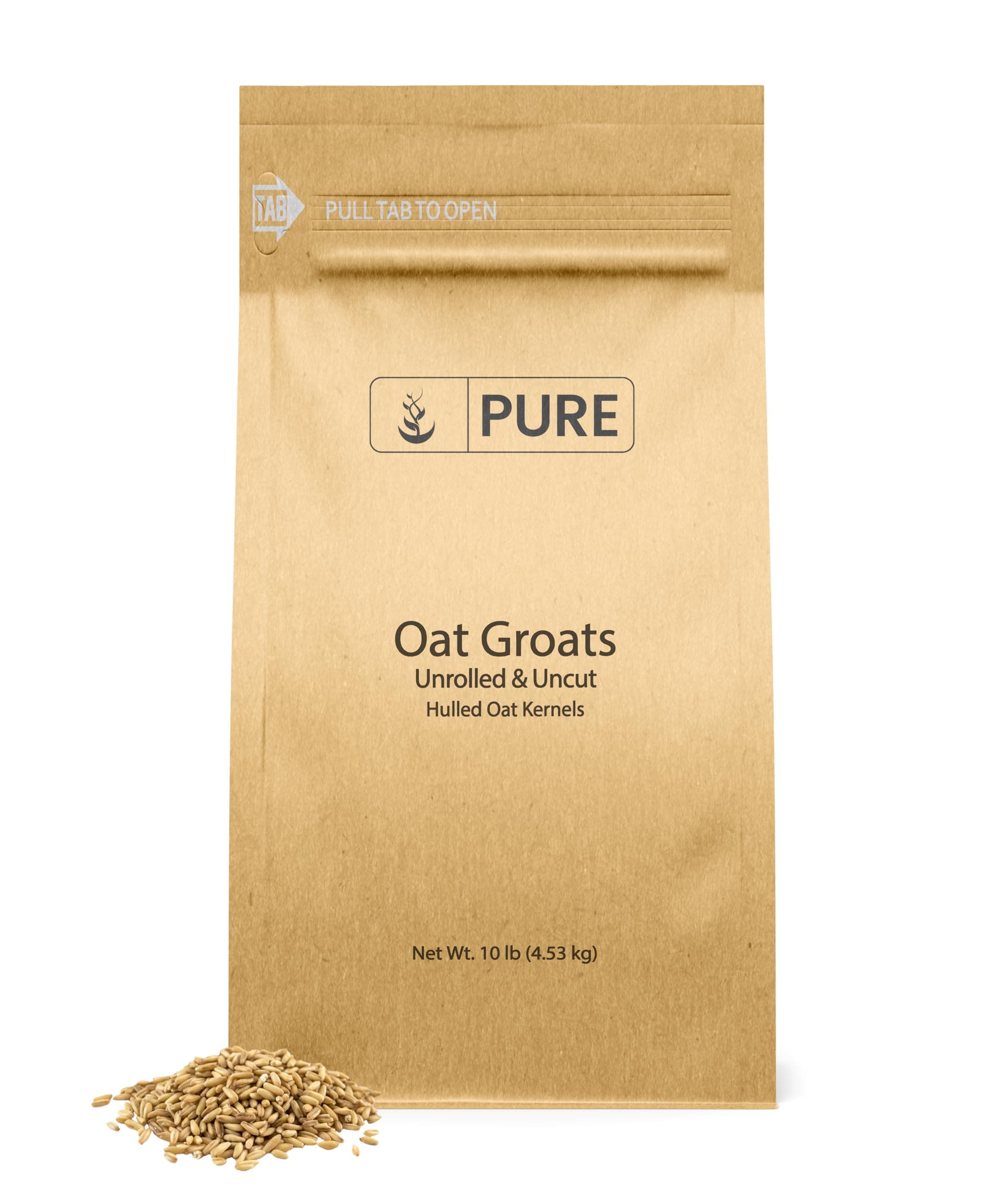 Oat Groats (10 lbs) by PURE, Uncut, High in Protein, Whole & Hulless Oat Kernels, High in Fiber, Eco-Friendly Packaging